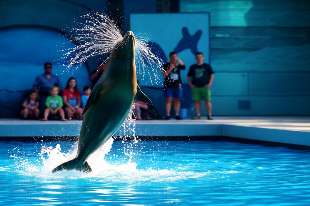 Sea-lion-leap-at-aquarium-show-1024x683 सील और सी लायन एग्ज़िबिट गाइड: 7 कमाल के फैक्ट्स और विज़िटर टिप्स